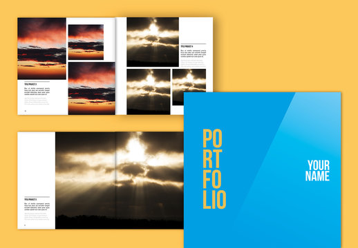 Portfolio/Lookbook Layout with Blue and Yellow Cover
