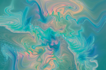 Fototapeta na wymiar Abstract marble texture. Fantasy fractal background in blue, green, and orange colors. Digital art. 3D rendering.