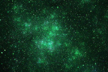 Obraz na płótnie Canvas Abstract glittering texture with green sparkles on black background. Fantasy fractal design. Digital art. 3D rendering.