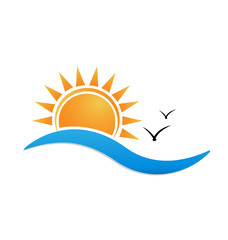 Ocean wave and sunset icon vector