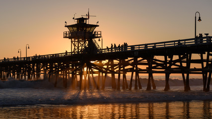 Wood Pier at sunset golden hour