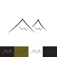 Rock logo or mountain stone linear vector icon. Rock logo or mountain stone linear program on black, white and gold background