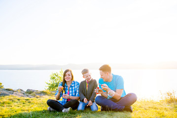 Happy family outside