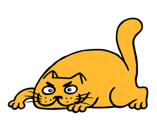 Cute cartoon orange cat preys. Vector illustration.