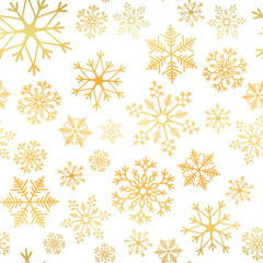 Golden snowflake. Snowflake simple seamless pattern. Abstract wallpaper, wrapping decoration. Symbol of winter, Merry Christmas holiday, Happy New Year celebration Vector illustration