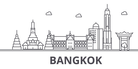 Bangkok architecture line skyline illustration. Linear vector cityscape with famous landmarks, city sights, design icons. Editable strokes - obrazy, fototapety, plakaty