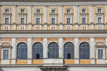 Dettaglio della facciata di Palazzo Farnese a Caprarola, piccolo paese vicino Roma, in Italia....