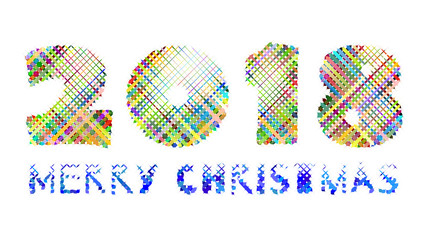 Multi-colored inscription 2018 merry christmas on a white background, template for design of a greeting card of the New Year, Christmas