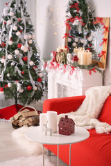 Interior of beautiful room with Christmas decorations