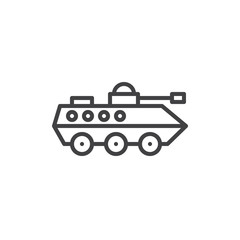 Amphibious military vehicle line icon, outline vector sign, linear style pictogram isolated on white. Infantry armored vehicle symbol, logo illustration. Editable stroke