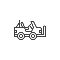 Military vehicle line icon, outline vector sign, linear style pictogram isolated on white. Symbol, logo illustration. Editable stroke