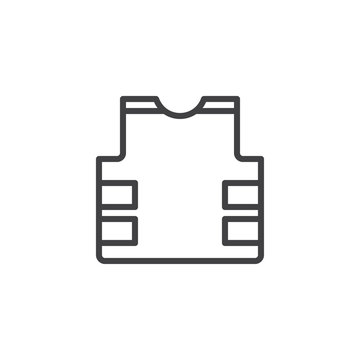 Bulletproof vest line icon, outline vector sign, linear style pictogram isolated on white. Flak jacket symbol, logo illustration. Editable stroke