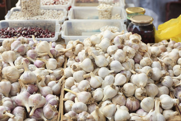 Garlic on counter at market