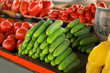 Fresh vegetables on counter at market