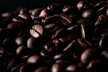 Coffee beans of popular drinks with filter effect retro vintage style