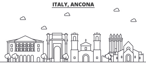 Italy, Ancona architecture line skyline illustration. Linear vector cityscape with famous landmarks, city sights, design icons. Editable strokes