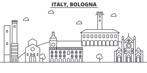 Italy, Bologna architecture line skyline illustration. Linear vector cityscape with famous landmarks, city sights, design icons. Editable strokes © iconsgraph