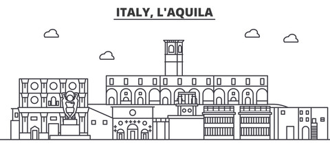 Italy, L aquila architecture line skyline illustration. Linear vector cityscape with famous landmarks, city sights, design icons. Editable strokes
