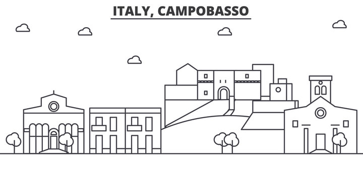 Italy, Campobasso architecture line skyline illustration. Linear vector cityscape with famous landmarks, city sights, design icons. Editable strokes