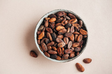 Cocoa beans in a bowl