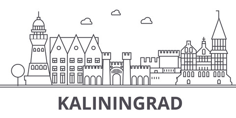 Kaliningrad architecture line skyline illustration. Linear vector cityscape with famous landmarks, city sights, design icons. Editable strokes - obrazy, fototapety, plakaty