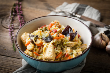Risotto with chicken and vegetables.