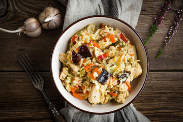 Risotto with chicken and vegetables.