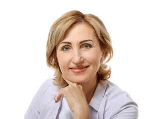 Beautiful mature woman on white background