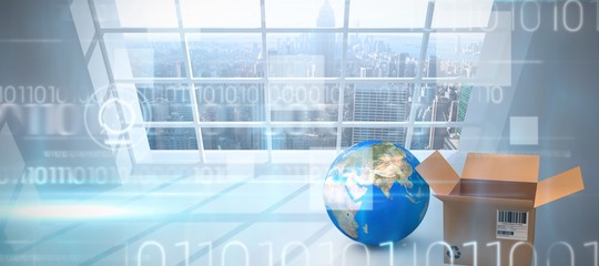 Composite image of planet earth and brown box