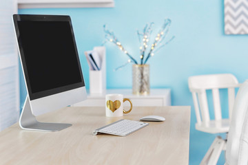 Comfortable workplace with modern computer on table
