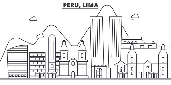 Peru, Lima Architecture Line Skyline Illustration. Linear Vector Cityscape With Famous Landmarks, City Sights, Design Icons. Editable Strokes