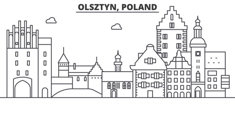 Poland, Olsztyn architecture line skyline illustration. Linear vector cityscape with famous landmarks, city sights, design icons. Editable strokes - obrazy, fototapety, plakaty