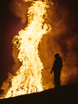 Silhouette of a firefighter