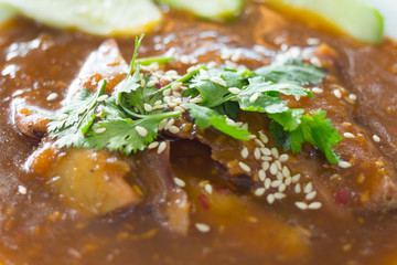 Stream bun serve with red pork Thai food