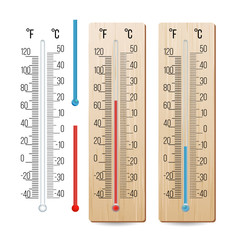 Realistic Meteorological Thermometer Vector. Rred And Blue. Different Levels. Isolated Illustration