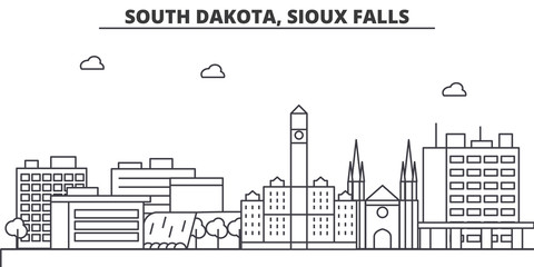 South Dakota, Sioux Falls architecture line skyline illustration. Linear vector cityscape with famous landmarks, city sights, design icons. Editable strokes