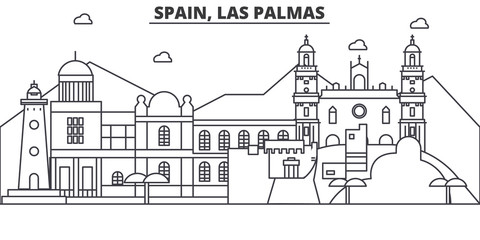 Spain, Las Palmas architecture line skyline illustration. Linear vector cityscape with famous landmarks, city sights, design icons. Editable strokes