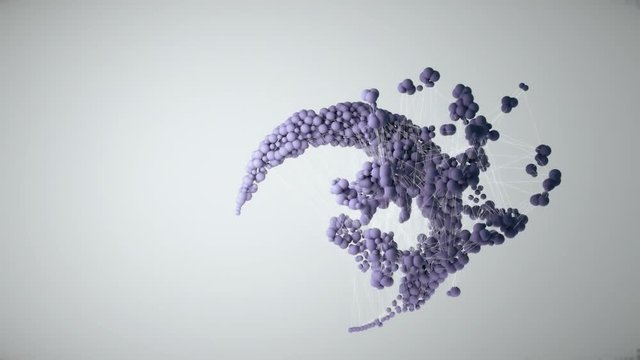 Animation depicting data blocks / molecules connecting into a circle shape. 4K animation rendered at 16-bit color depth.