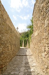 Fototapeta na wymiar Cobblestone alley in Peratallada, Girona, Spain