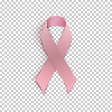 Pink Ribbon On Transparent Background.