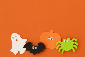 Halloween pumpkin, bat, ghost and spider funny characters