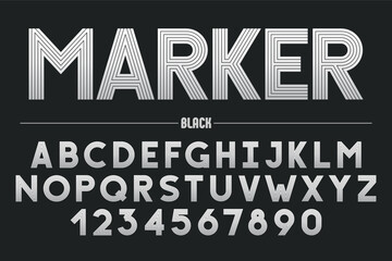Retro futuristic bold decorative font design, alphabet, typeface
