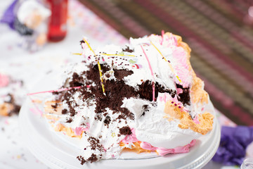 Broached cake at birthday party