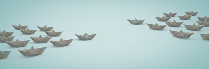 Paper money euro boats with green background