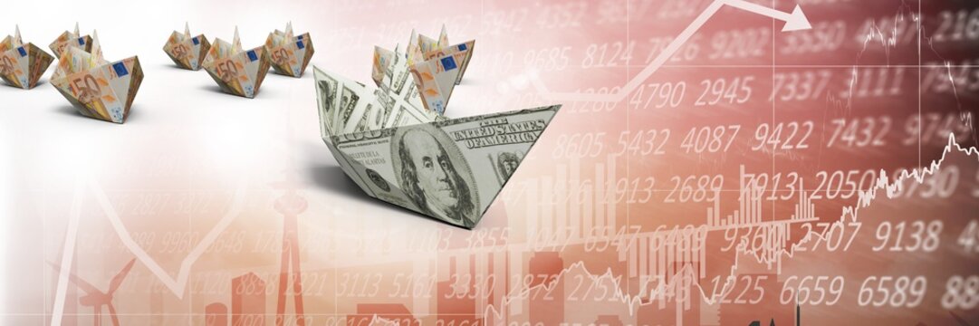 Group of Paper money boats on statistic charts