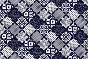 Seamless pattern with blue patchwork. Seamless background for textile, wallpaper, pattern fills, covers, surface, print, gift wrap, packaging paper, ceramic tile