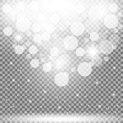 Shining lighting stars, particles on transparent background, white color