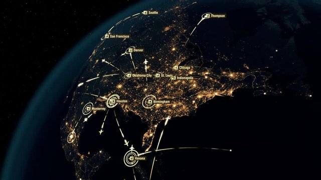 North American Air Routes. Global Communications - Destinations all over the World.  Airport International Connectivity. World Airplane Flight Travel Plans Connections. Global Flight Connections.