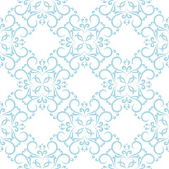 Seamless blue and white pattern with wallpaper ornaments