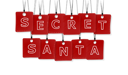 Obraz na płótnie Canvas Secret Santa text with black and red labels isolated on white background